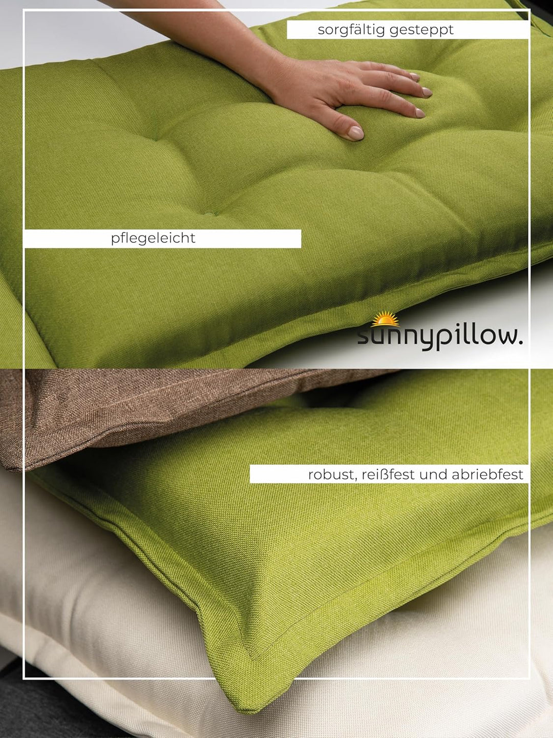 sunnypillow 6 Stück Gartenstuhlauflagen mit abnehmbarem Kopfpolster - 120 x 50 x 9cm - Stuhlauflagen