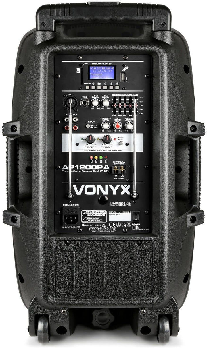 Vonyx AP1200PA - Mobile Partybox Bluetooth mit Akku, 600 Watt Party Lautsprecher mit Mikrofon, Musik
