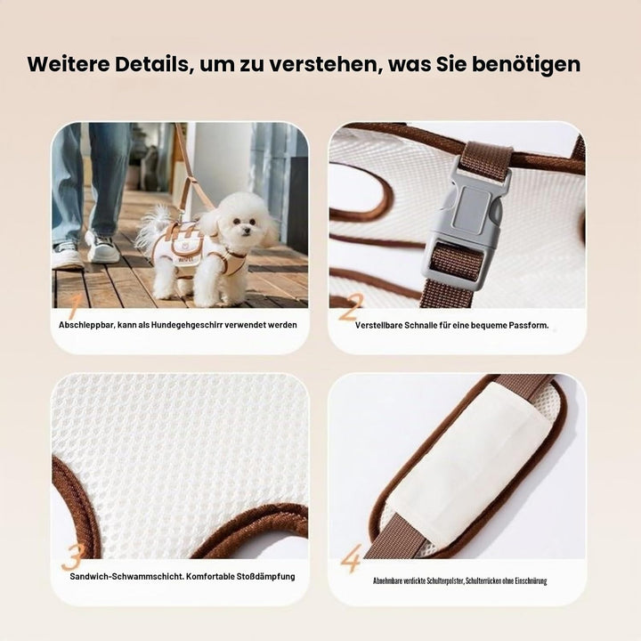 HIPIPET Hundetragerucksack, tragbare Haustier-Umhängetasche mit Leine, für kleine Hunde 1,8-8,2 kg,