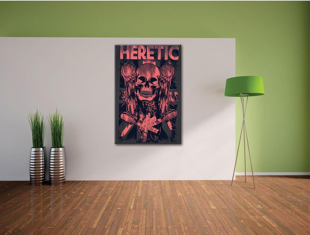 Pixxprint Wings Skull Black Bild auf Leinwand, XXL riesige Bilder fertig gerahmt mit Keilrahmen, Kun