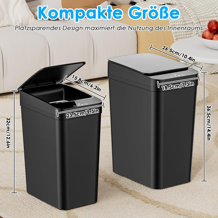 Dreamhigh 2er Set Mülleimer Mit Sensor, 15L &amp; 12L Elektrischer Mülleimer Mit Automatischem Deckel, S