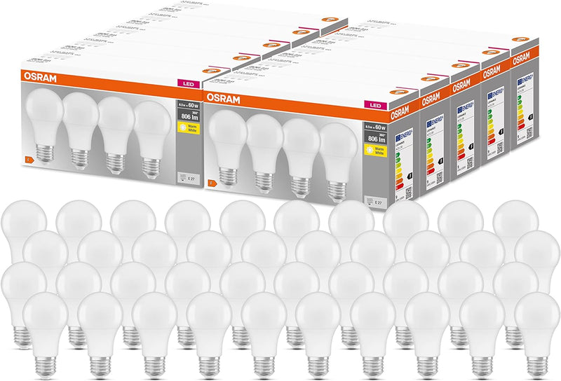 Osram LED Base Classic A, in Kolbenform mit E27-Sockel, Nicht Dimmbar, Ersetzt 60 Watt, Matt, Warmwe