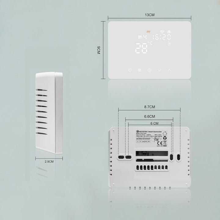 KETOTEK Smart Thermostat Heizkessel WLAN 5A 230V, Kompatibel mit Alexa, WiFi Raumthermostat Boiler T