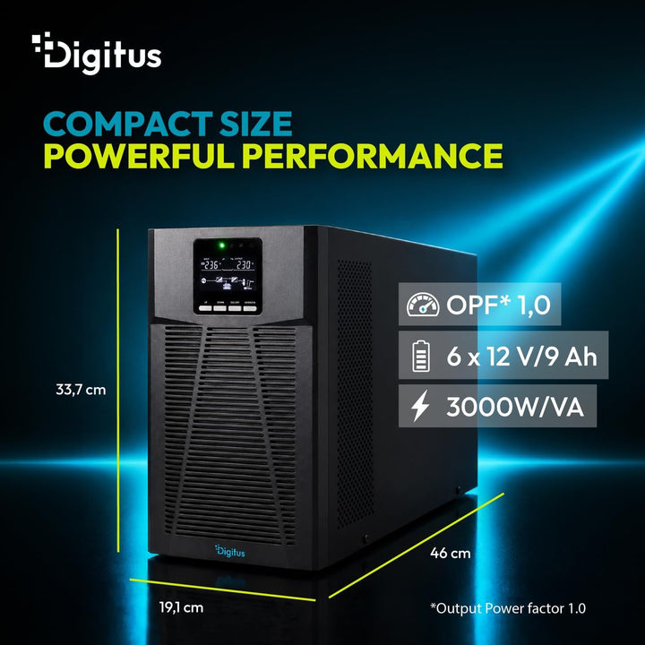 DIGITUS OnLine USV-System – 3 kVA 3 kW – 8X IEC C13 Steckdosen – Tower 3000 VA / 3000 W, 3000 VA / 3