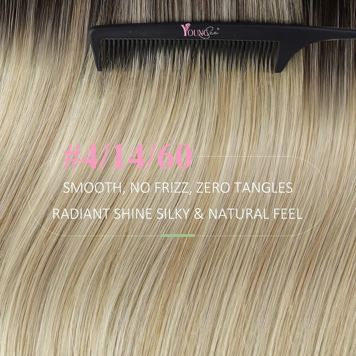YoungSee Tape Extensions Echthaar Balayage 40 cm Extensions Echthaar Tape Dunkelbraun Ombre Braun Bl