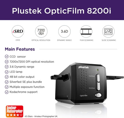 Plustek OpticFilm 8200i SE 35mm Dia/Negativ Filmscanner (7200 dpi, USB) inkl. SilverFast SE