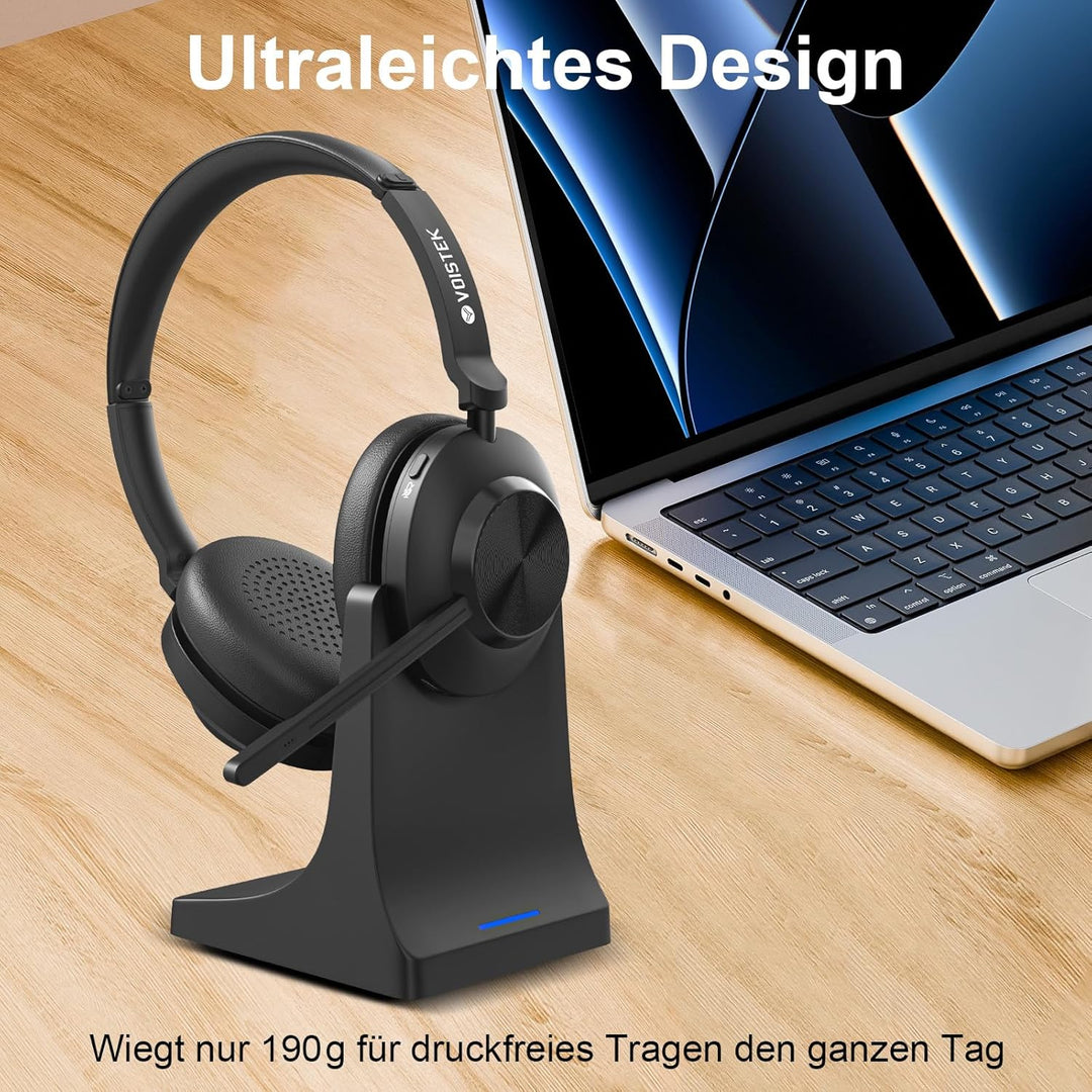 Voistek Kabelloses Headset, Bluetooth-Headset mit Mikrofon und Rauschunterdrückung,USB-Dongle für PC