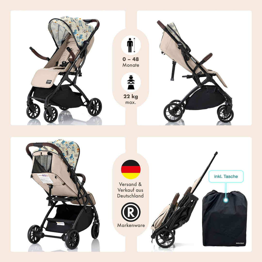 Daliya® YOOPI Reisebuggy, faltbar, mit Teleskopgriff, Flugzeug Buggy, Alluminiumrahmen, Stufenlose R