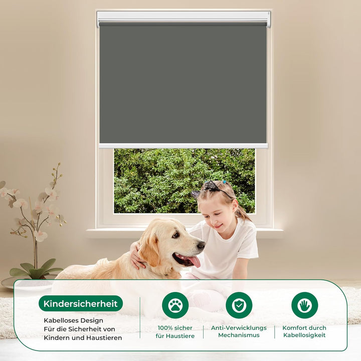 Allesin Elektrische Rollos mit Fernbedienung, Anthrazit Verdunklungsrollo, 120 x 65 cm (LxB) Anthraz