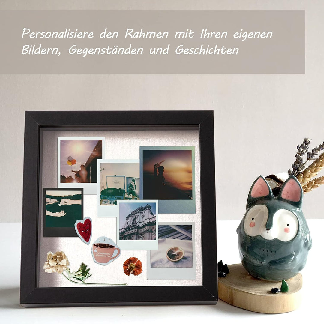 Muzilife 3D Bilderrahmen mit Echtglas 30x30 cm Holz, Tiefer Objektrahmen zum Befüllen für Wandbehang