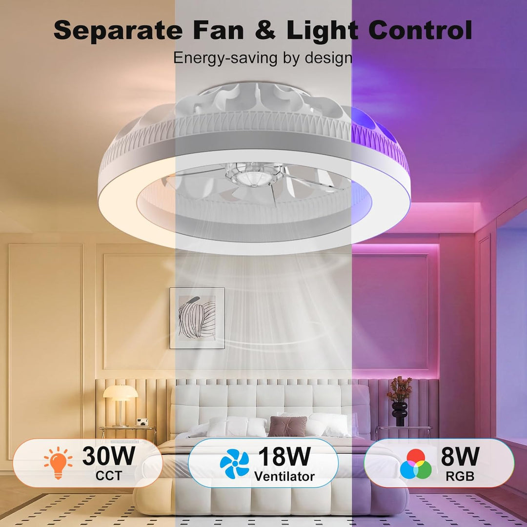 Ateroll Deckenventilator mit Beleuchtung, Ø48CM RGB Deckenventilator mit Licht und Fernbedienung, 6