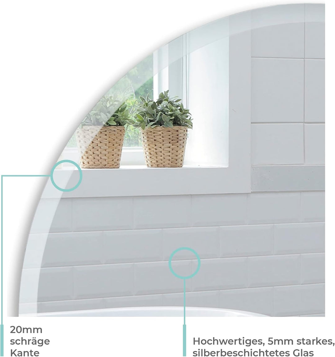 Schöner runder Badezimmerspiegel, modern und stylish, mit abgerundeten Kanten, Wandbefestigung, Bads