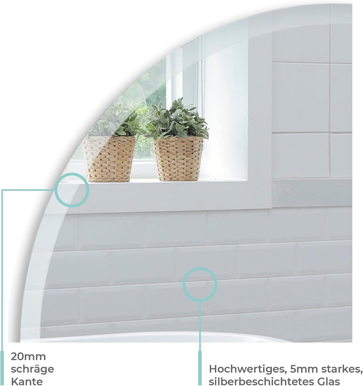 Schöner runder Badezimmerspiegel, modern und stylish, mit abgerundeten Kanten, Wandbefestigung, Bads