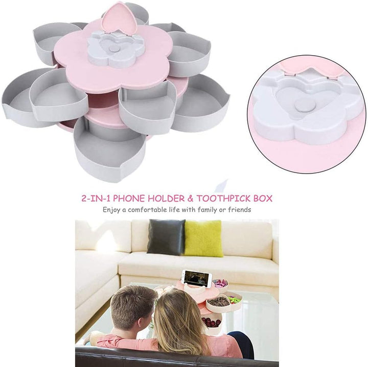 Double Deck Snack Box Blumenförmige rotierende Süssigkeiten Servierbehälter mit Telefonhalter, 10 Gr