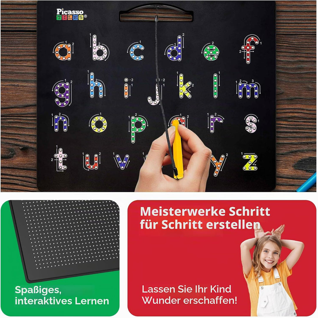 PicassoTiles 2-in-1 doppelseitiges magnetisches Zeichenbrett Kleinbuchstaben und Freestyle-Schreible