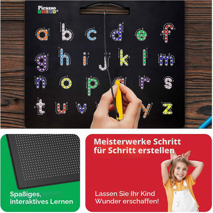 PicassoTiles 2-in-1 doppelseitiges magnetisches Zeichenbrett Kleinbuchstaben und Freestyle-Schreible