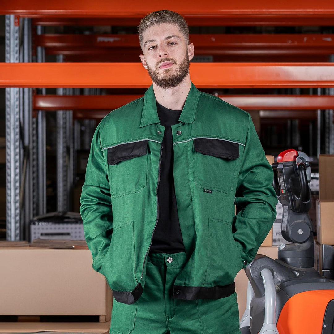 BWOLF ARES 100% Baumwolle Arbeitsjacke Männer Arbeitsjacke Herren Arbeitsjacke Bundjacke, S Grü