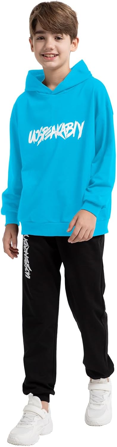 Jungen Hoodie Trainingsanzug Sweatshirt Top und Hose Kleidungsset 2-15 Jahre 4-5 Jahre Himmelblau-2,