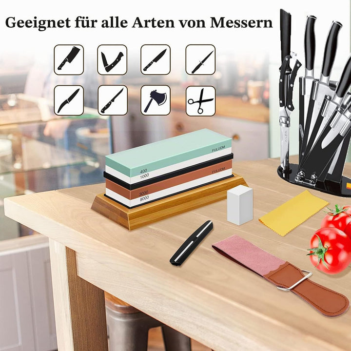 Schleifstein Set Wetzstein Abziehstein für Messer - Doppelseitiger Messerschärfer für Küche Körnung
