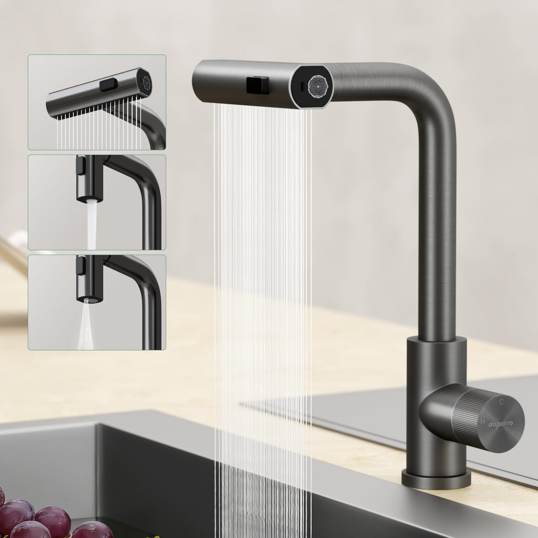 Mai &amp; Mai Wasserhahn Küche Küchenarmatur mit Brause Ausziehbar, Küchenwasserhahn 360°Schwenkbar 3 Sp