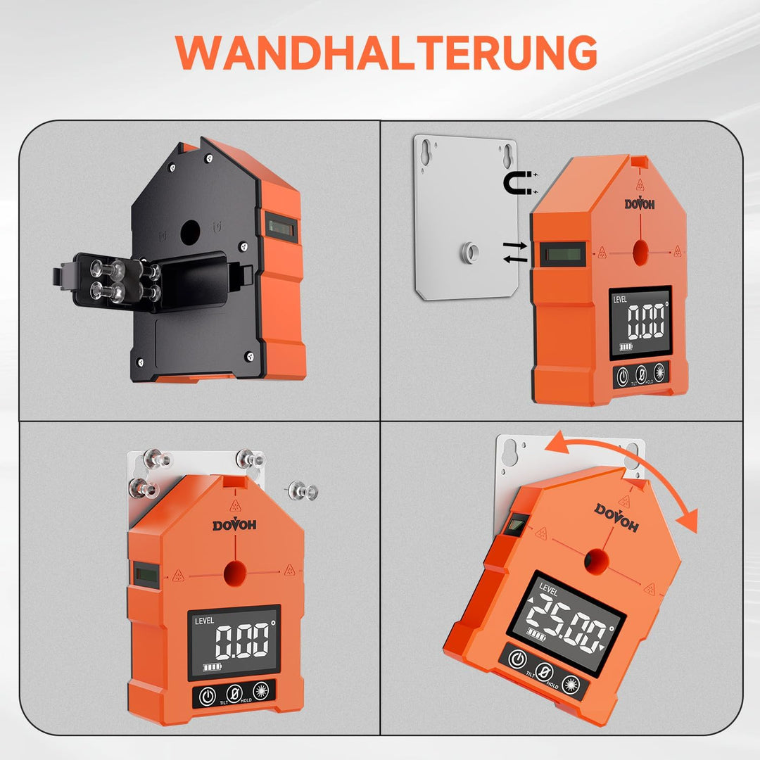 DOVOH 3-in-1 Digitaler Winkelmesser mit Laser, Neigungsmesser & Laser, 3 grüne Laserlinien, magnetis