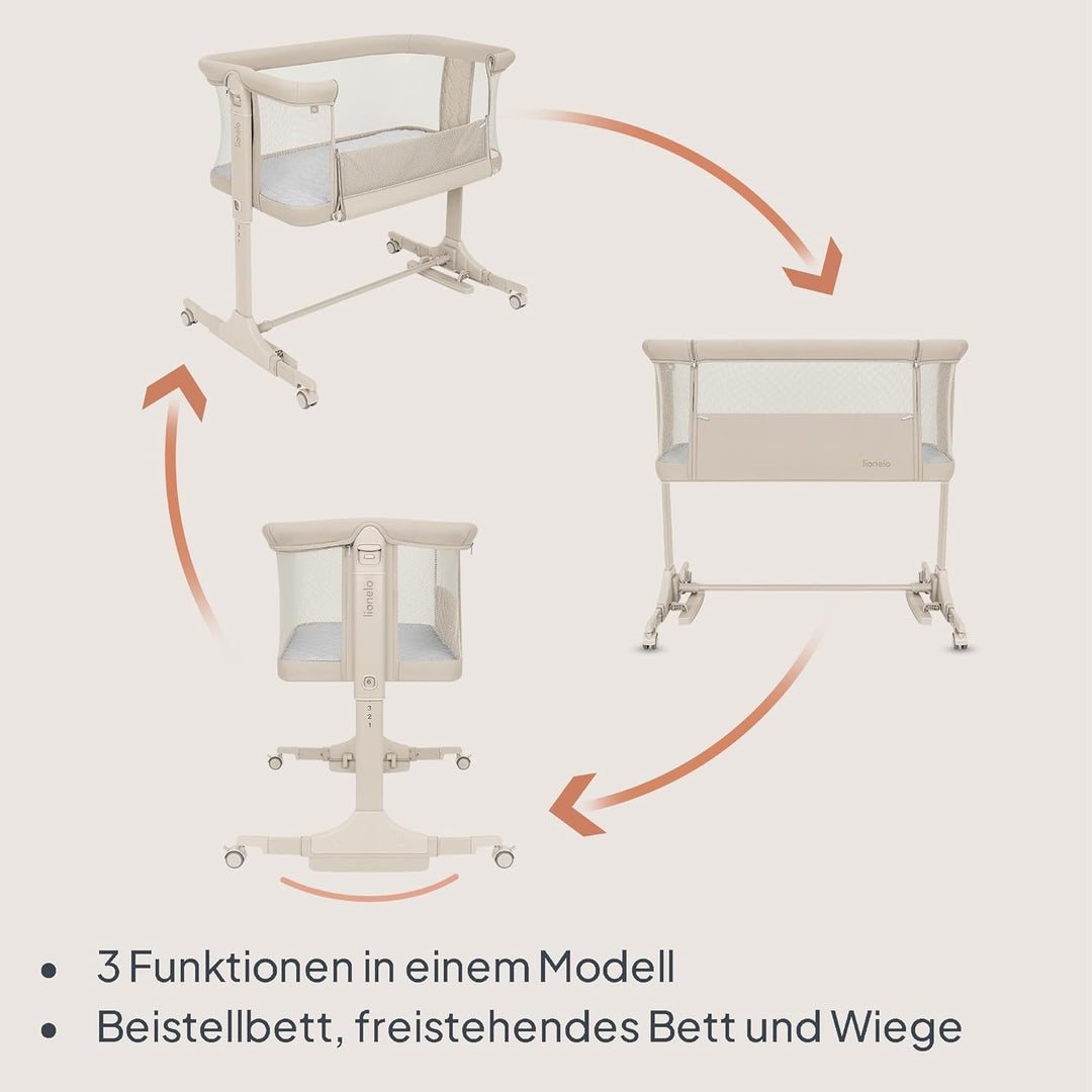 Lionelo Pari Beistellbett 3in1, 6-Fach höhenverstellbar mit Neigungsverstellung für Boxspringbett, a