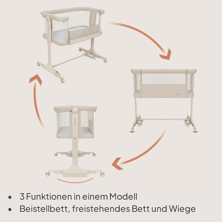 Lionelo Pari Beistellbett 3in1, 6-Fach höhenverstellbar mit Neigungsverstellung für Boxspringbett, a