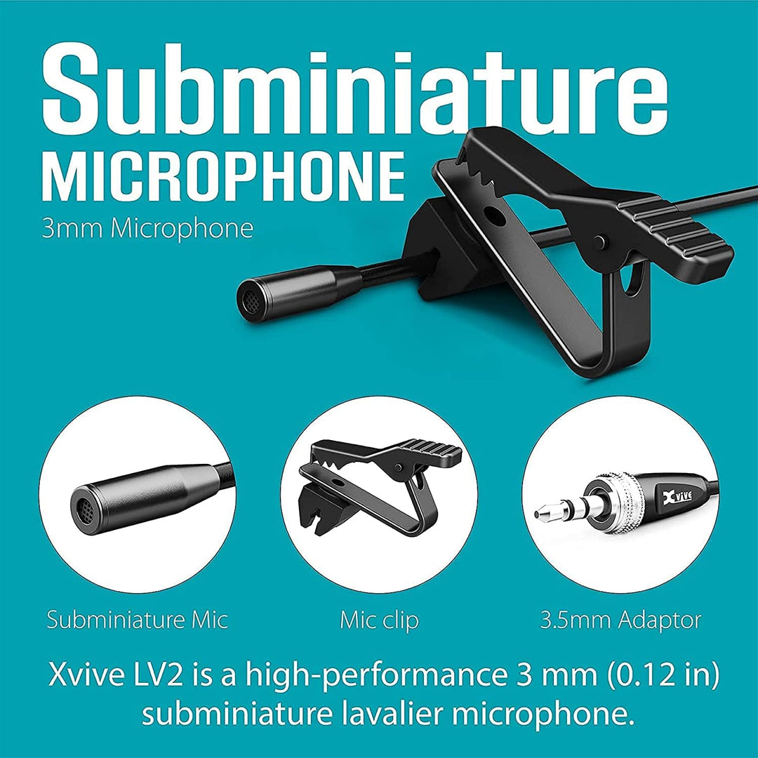 Xvive LV2 Miniatur Omnidirektionales Lavalier-Mikrofon für Wireless Go II, kabelloser Sender, Rekord
