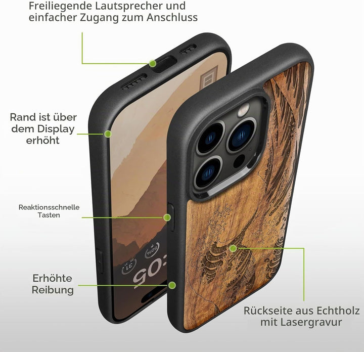 Carveit Handyhülle für iPhone 15 Pro Max Cover Kompatibel mit Magsafe [Holz und TPU Silikon Hybrid h