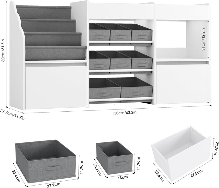 HOCSOK Kinderregal mit 8 Boxen auf Rollen, Regal Kinderzimmer mit Bücherregal, Spielzeugregal Kinder