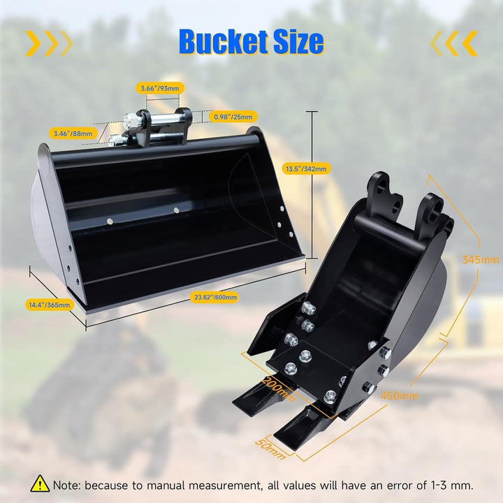 Minibagger Anbaugeräte Set 8-in-1 für 25mm Bolzen Schnellwechsler | 8-in-1 Löffelpaket aus Mangansta