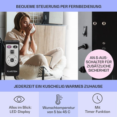 Klarstein Elektroheizung, Konvektor-Heizung mit Bodenrollen, Mobile Elektroheizung Energiesparend, S