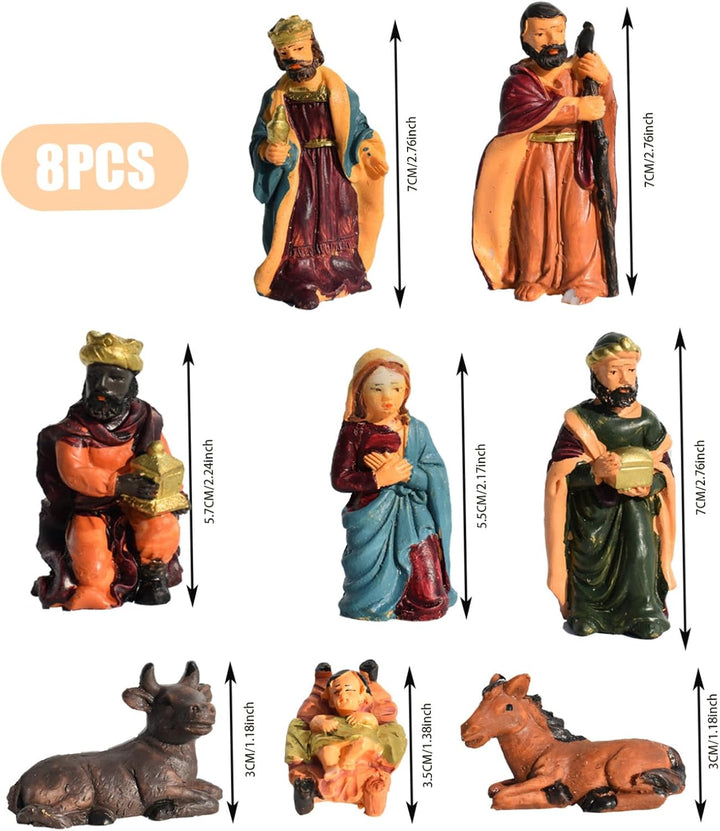 8pcs/festgelegte Weihnachtskrippe Sets Harzgeborene Set mit Jesuskind und Tieren realistische Krippe