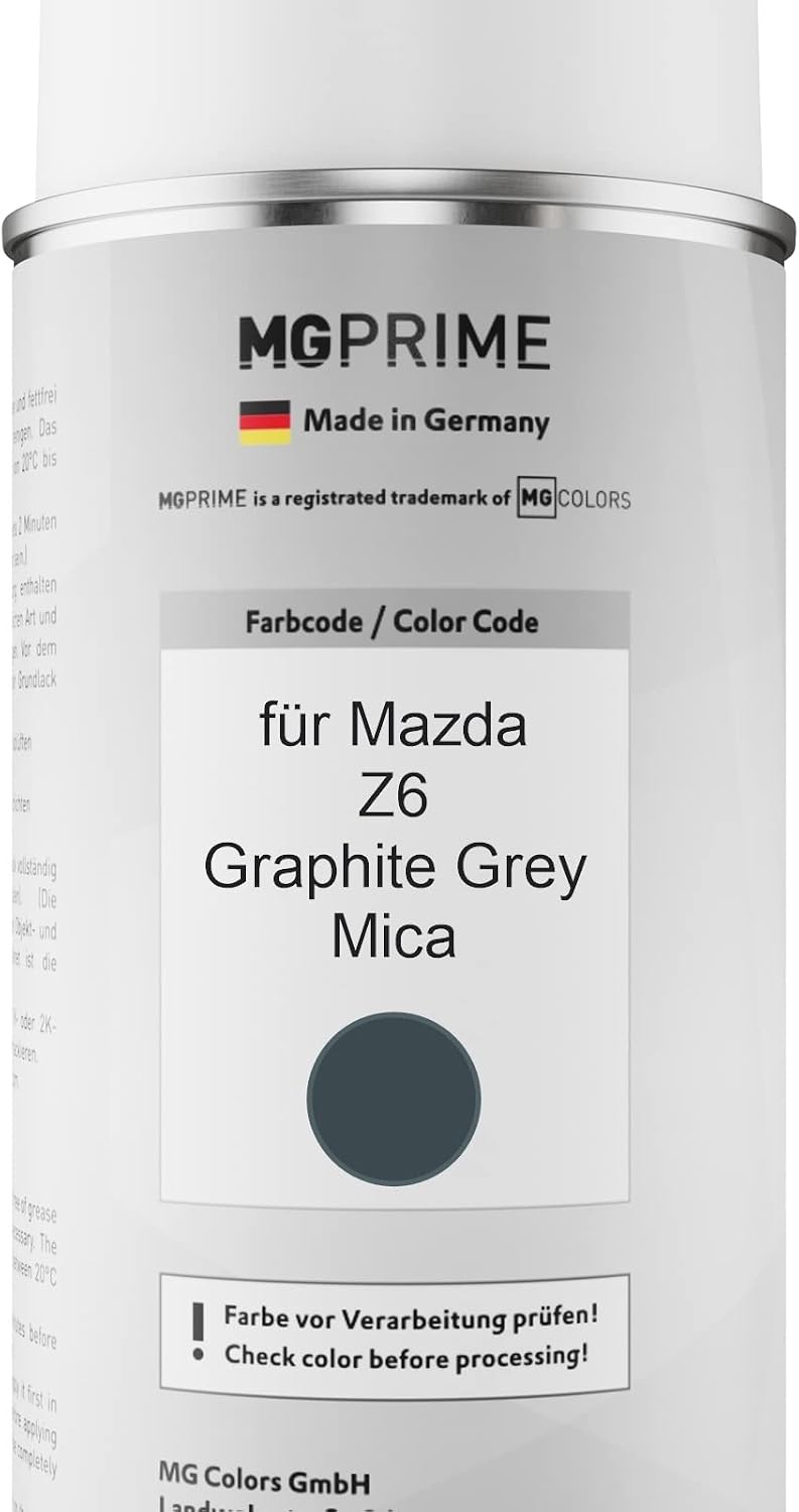 MG PRIME Autolack Sprühdosen Set für Mazda Z6 Graphite Grey Mica Basislack Klarlack Spraydose 400ml