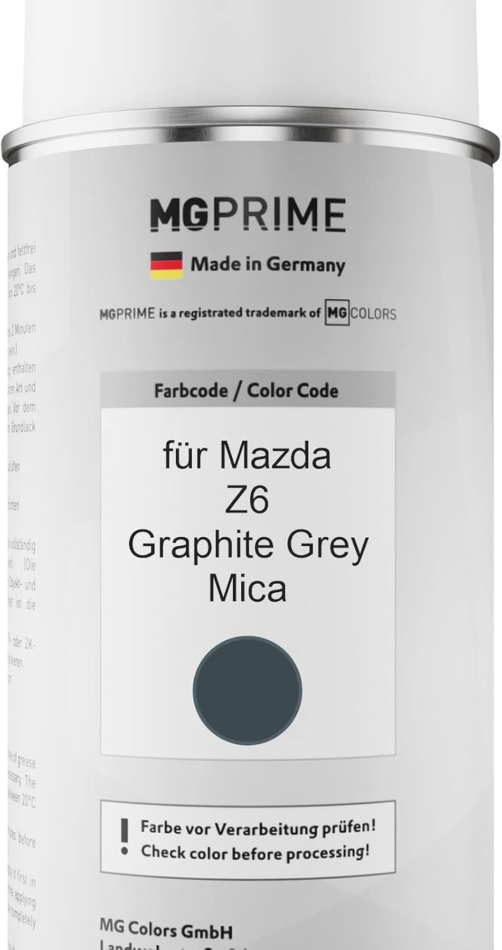 MG PRIME Autolack Sprühdosen Set für Mazda Z6 Graphite Grey Mica Basislack Klarlack Spraydose 400ml