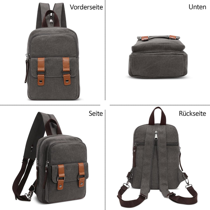DORRISO Herren Rucksack Damen Klein Tagesrucksäcke Mode Brusttasche Sling Bag Leinwand Schultertasch