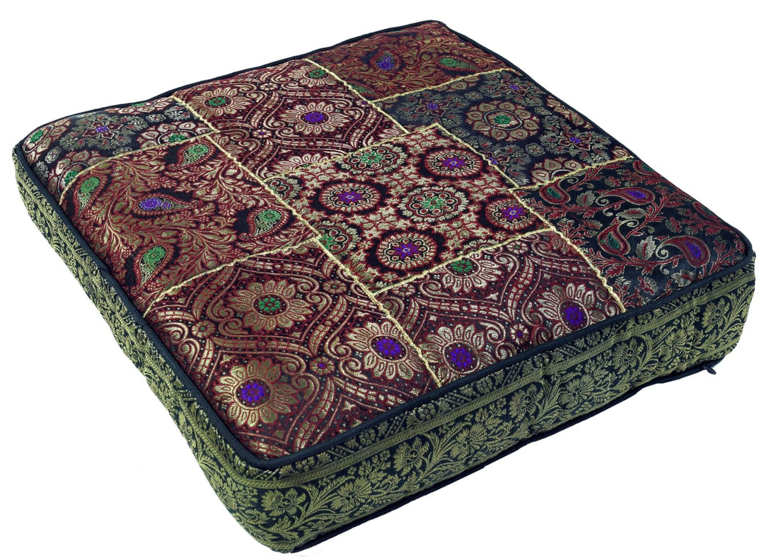 GURU SHOP Orientalisches Eckiges Patchwork Kissen 40 cm, Sitzkissen, Bodenkissen mit Baumwollfüllung