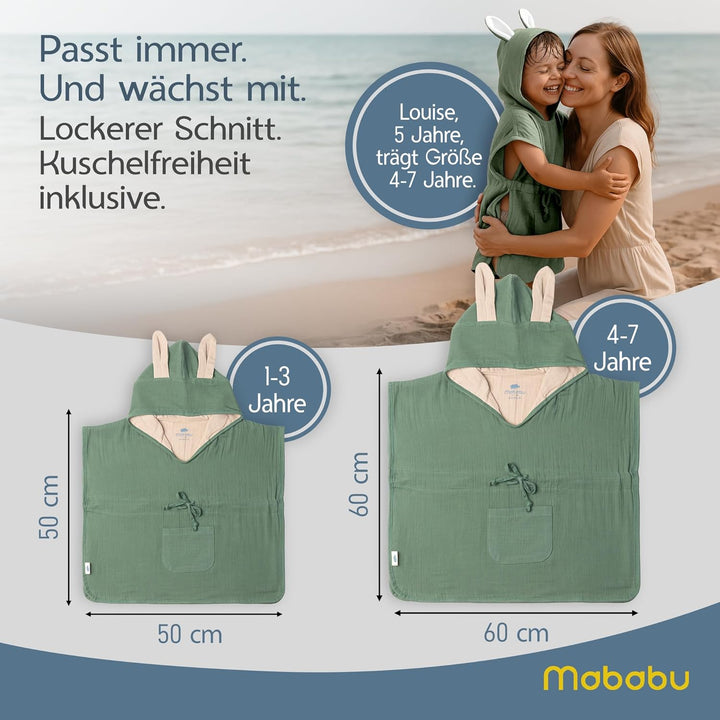 Badeponcho Baby & Kinder EXTRA weich (100% Bio-Baumwolle) | Kinder Badeponcho 1-7 Jahre| Handtuch Po