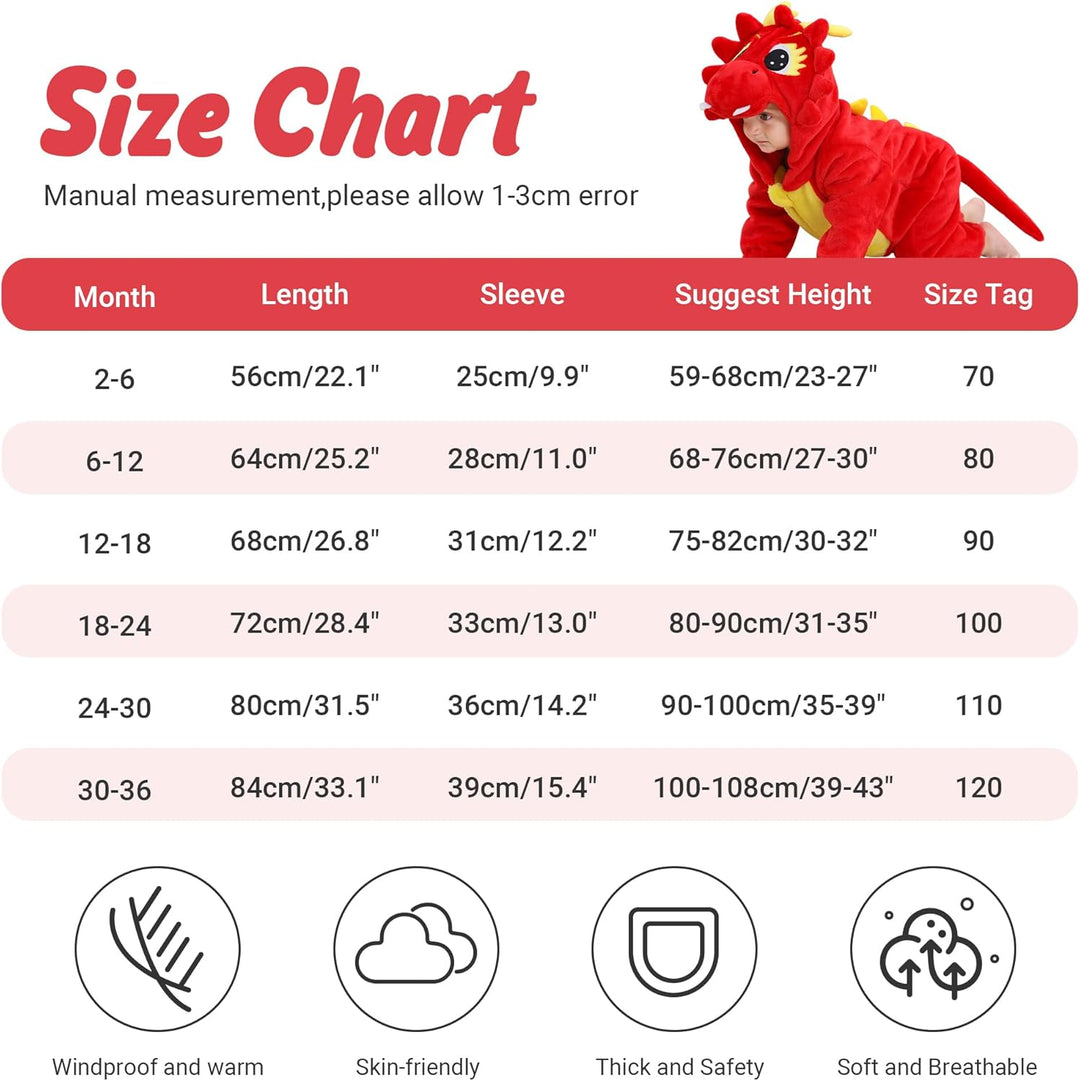 Unisex Winter-Overall mit Kapuze für Babys 2-36 Monate 2-5 Monate Drache, 2-5 Monate Drache