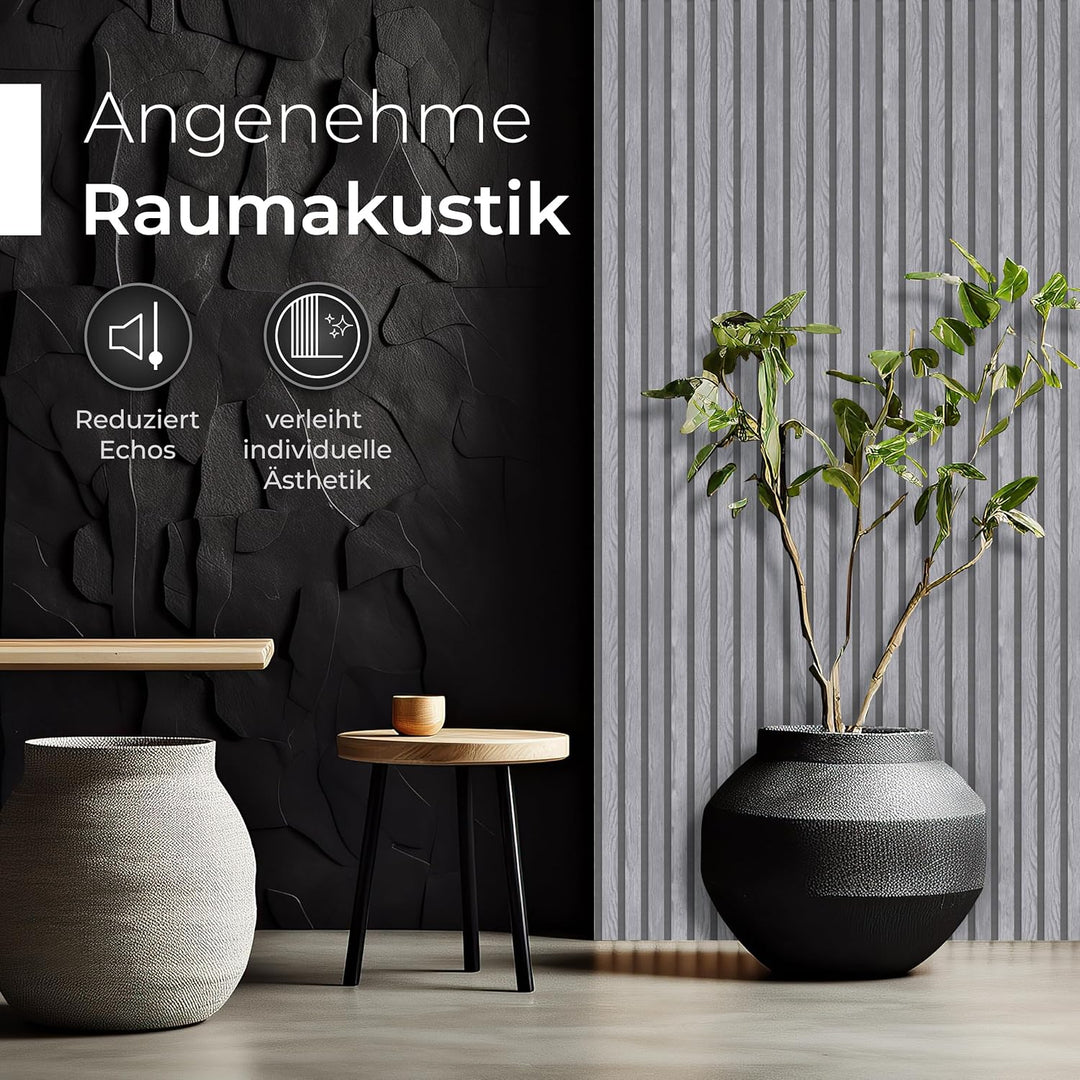 Akustikpaneele aus Holz, 4 Stück x 120x60cm (2,88qm) 2,1cm dick - Wandpaneele aus Akustik-Filz (Grau