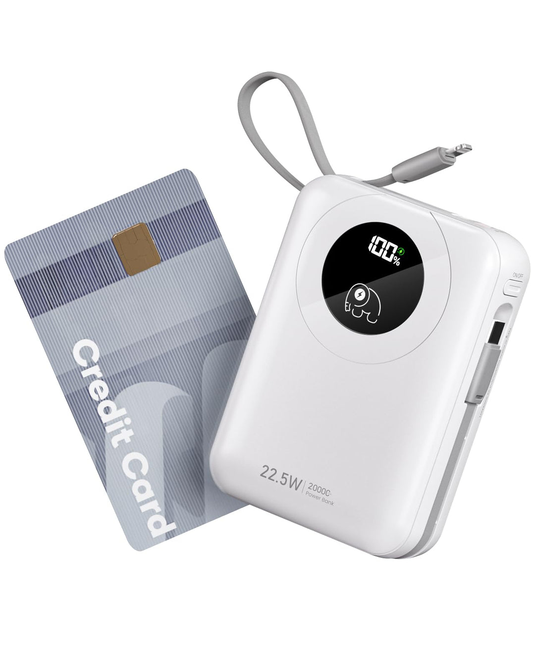 20000mAh Power Bank mit integriertem Kabel: 22.5W Schnell Aufladende Externe Batterie für Handy, USB