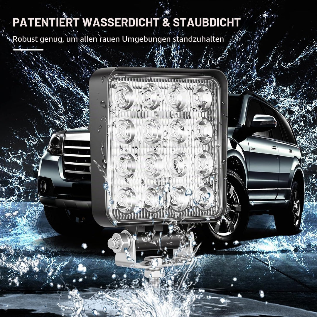 Willpower 10pc LED Scheinwerfer 4‘’ 10cm 48W LED Arbeitsscheinwerfer 12V 24V Flutlicht Zusatzscheinw