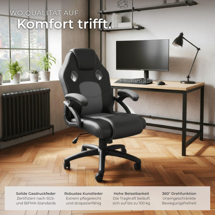 tectake® Racing Bürostuhl, Gaming Stuhl mit Wippfunktion, Chefsessel, Drehstuhl mit Rollen, höhenver