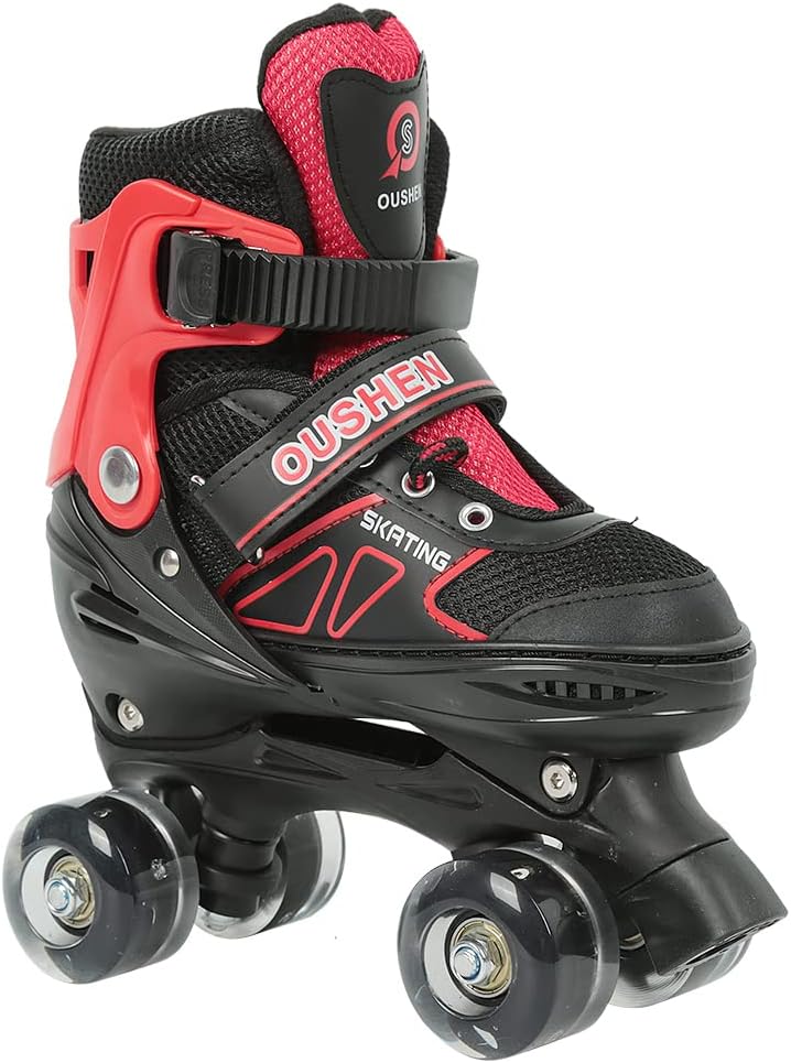 Rollschuhe mit/ohne Leuchtrollen, klassische Quad-Skates für Mädchen und Jungen, bequem und atmungsa