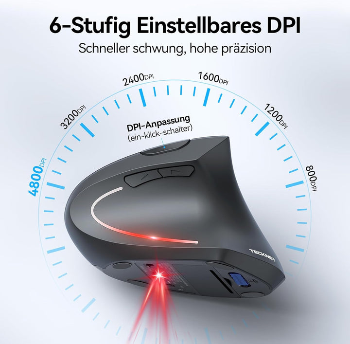 TECKNET Ergonomische Kabellose Bluetooth Maus - Vertikale Wireless Mouse mit 3 Gerät (BT+BT+USB), Op