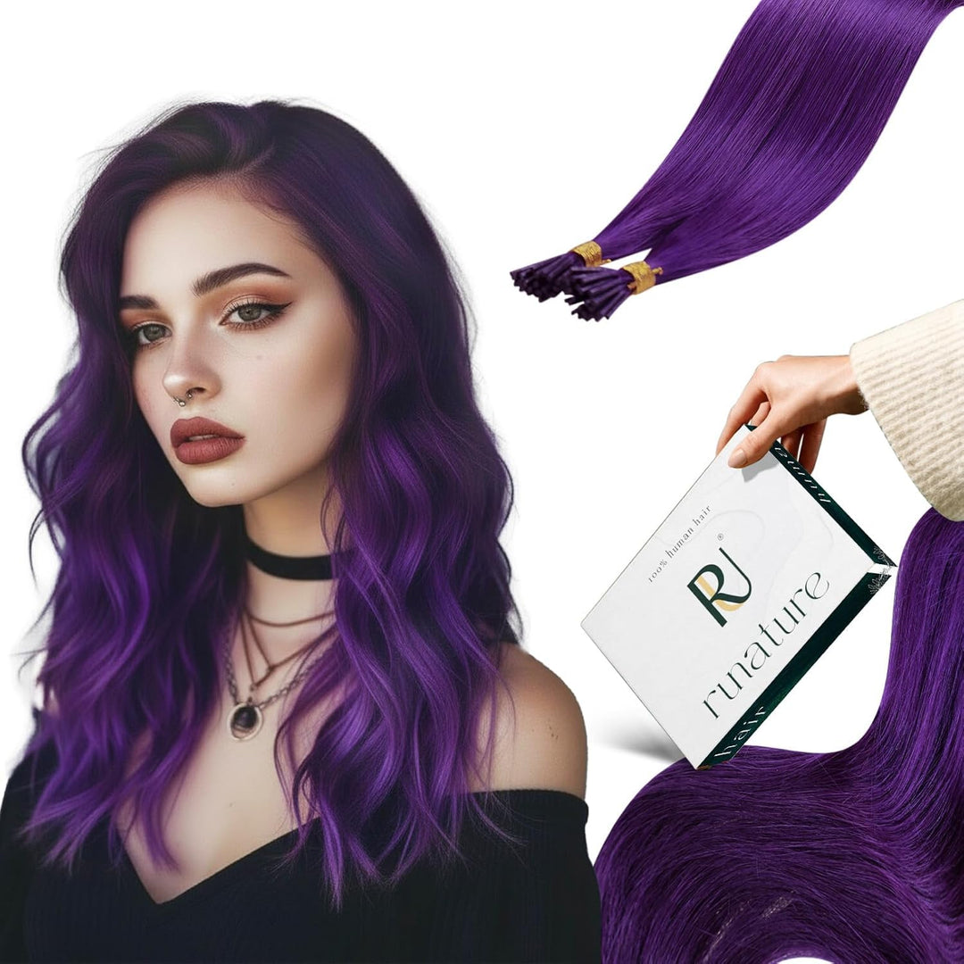 RUNATURE Lila Bonding Extensions Echthaar Purple I Tip Echthaar Extensions Bonding Keratin Haarverla