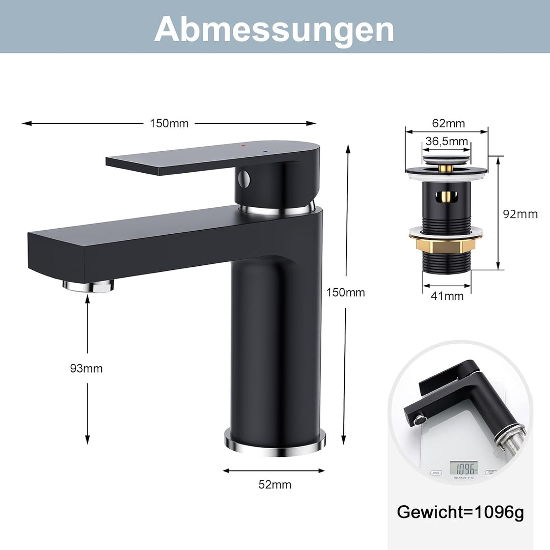 Aktines Waschtischarmatur für Badezimmer eckig, Hochdruck Einhebelmischer Armatur Wasserhahn für Was