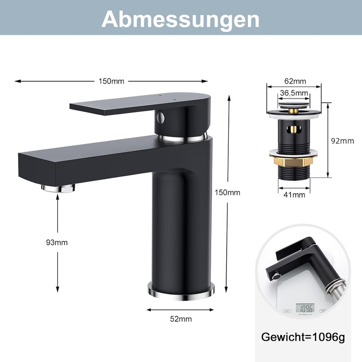 Aktines Waschtischarmatur für Badezimmer eckig, Hochdruck Einhebelmischer Armatur Wasserhahn für Was