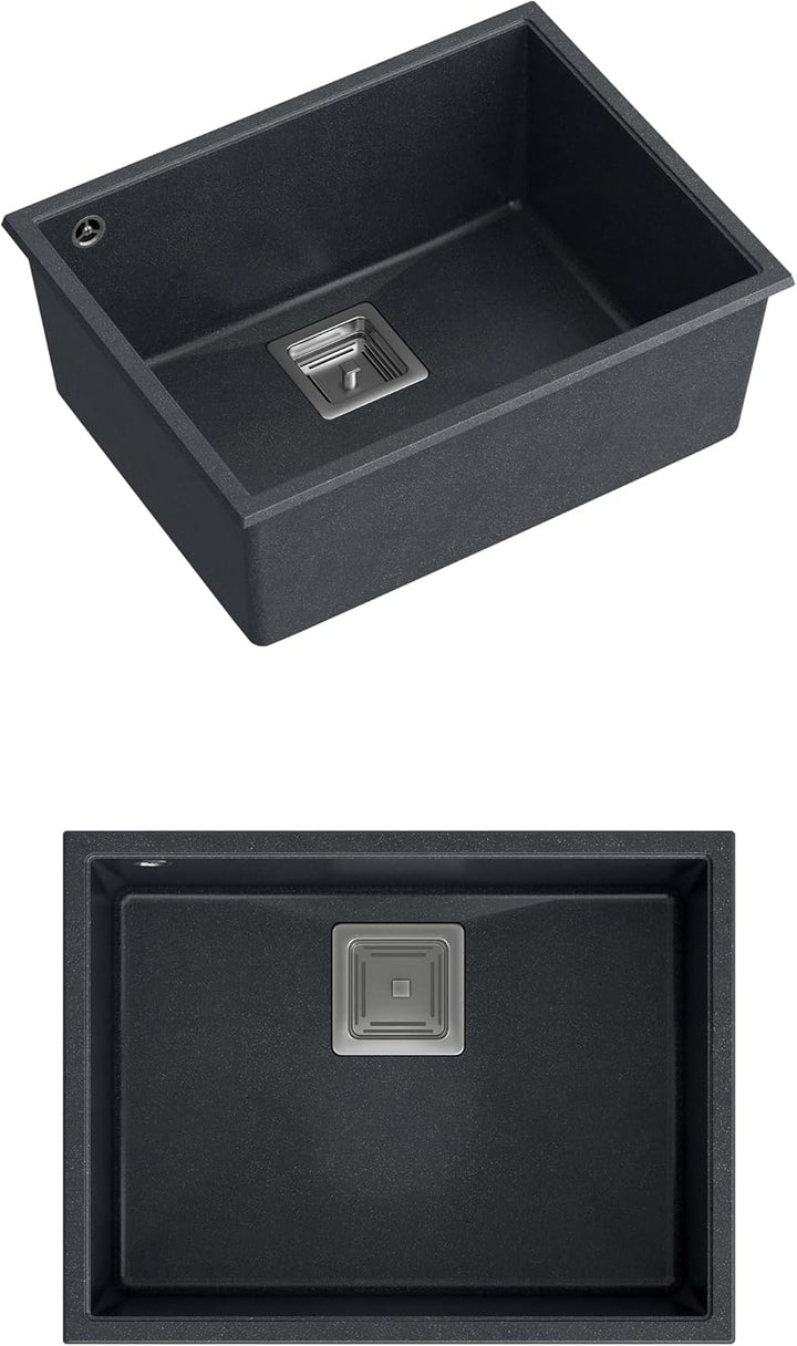 QUADRON | DAVID 50 | Granitspüle | Masse: 55 x 42 x 22,5 cm | 1-Kammer-Unterbauspüle | Schrankunterb