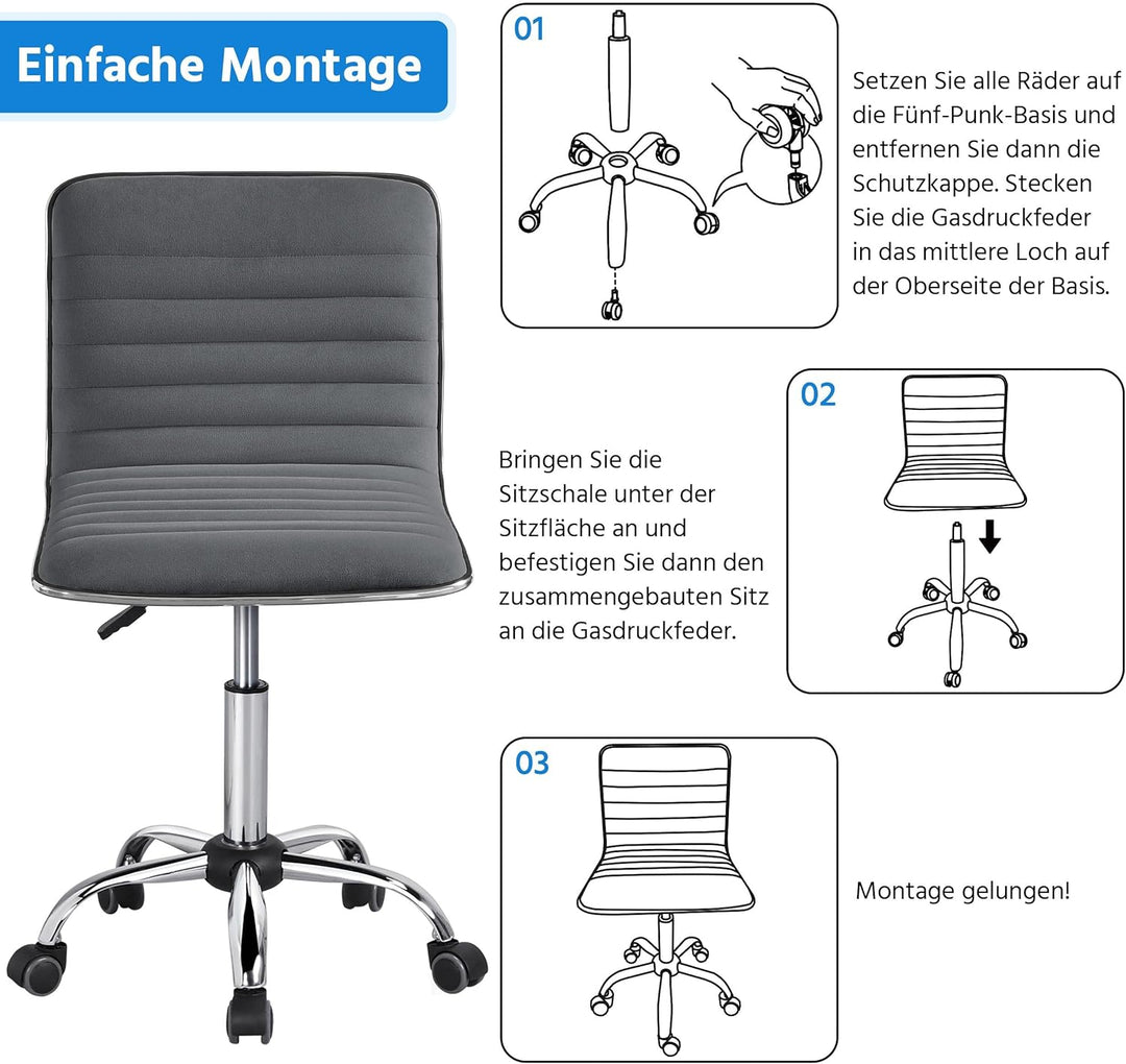 Yaheetech Bürostuhl Schreibtischstuhl Ergonomisch, Drehstuhl ohne Armlehne, Chefsessel mit Laufrolle